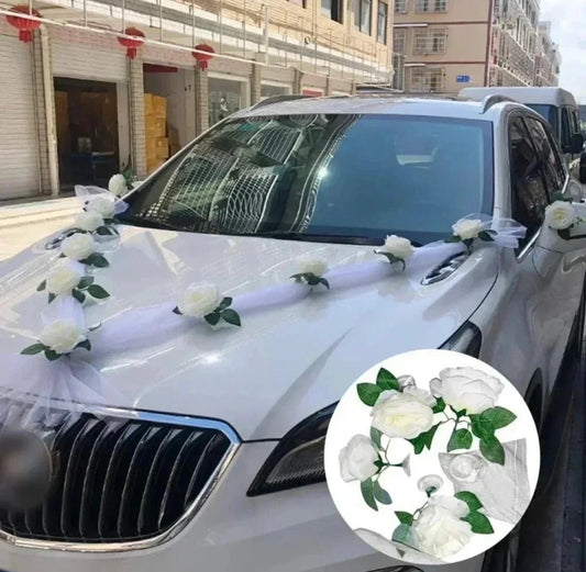 💐 White Rose Wedding Car Decoration Kit | Austin Wedding Essentials | PuzzlePieces