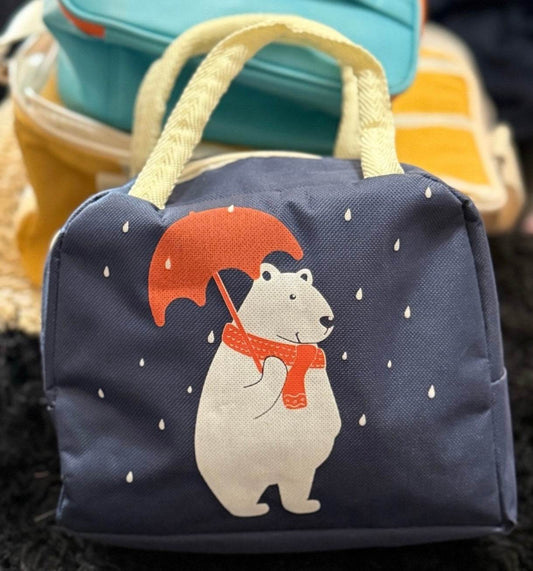 🐻 RAINY DAY POLAR BEAR INSULATED LUNCH BAG ☔ - PuzzlePieces2326