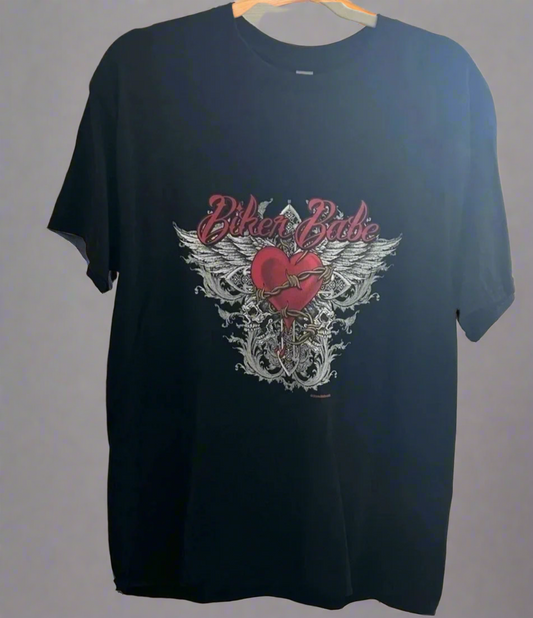 🏍️ Biker Babe Winged Heart Graphic Tee - Navy