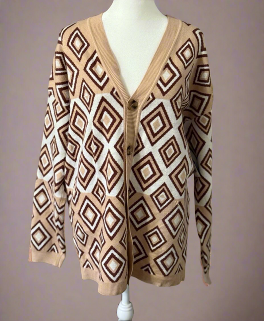 🍂 Abbott Elementary Retro Diamond Pattern Cardigan - Cozy Autumn Elegance