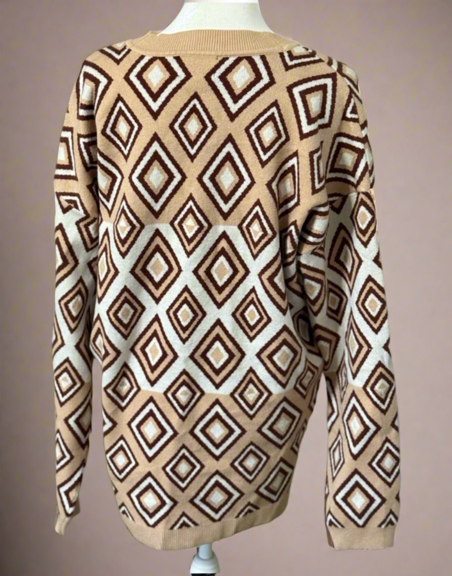 🍂 Abbott Elementary Retro Diamond Pattern Cardigan - Cozy Autumn Elegance