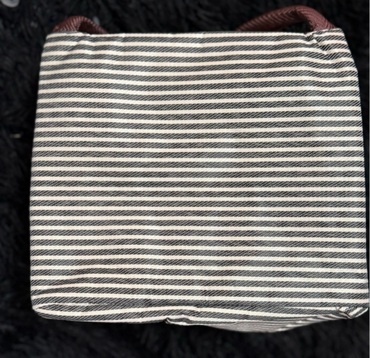 Coastal Stripe Canvas Tote | Austin Essential Carry-All | Classic Brown & White Bag