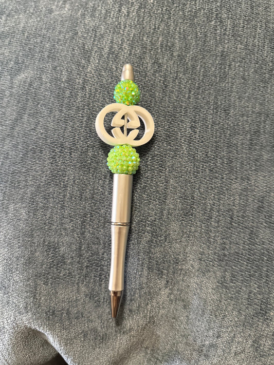 Designer-Inspired Luxury Pen with Crystal Embellishments - Lime Green & Gold