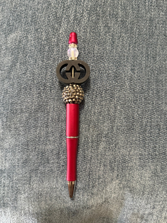 Designer-Inspired Luxury Pen with Crystal Accents - Ruby Red & Black Edition