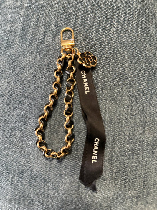 Chanel- Designer-Inspired Chain Bag Charm - Black & Gold Camellia Collection