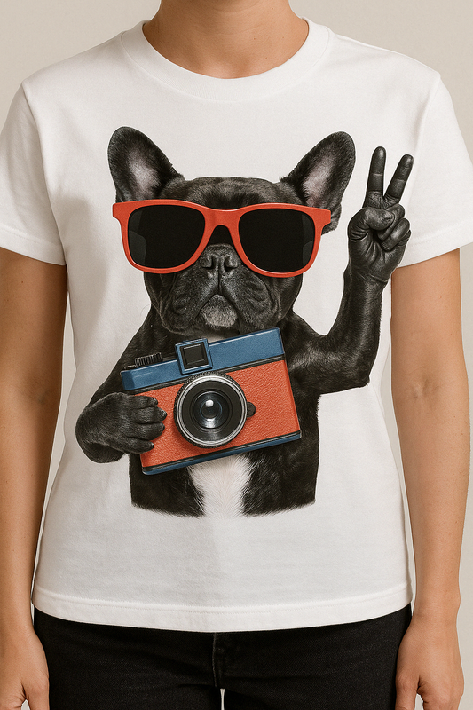 Cool French Bulldog Photographer Kids T-Shirt | Hipster Dog Tee | Fun Camera Design