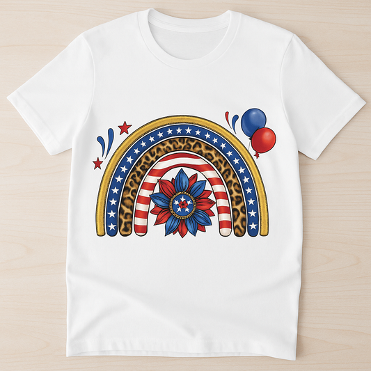 Patriotic Rainbow Sunflower T-Shirt | American Flag Leopard Print | PuzzlePieces Austin