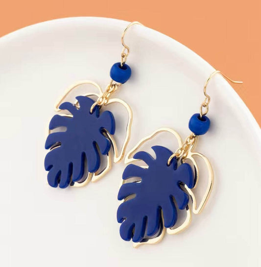 Blue Leaf Earrings - PuzzlePieces2326