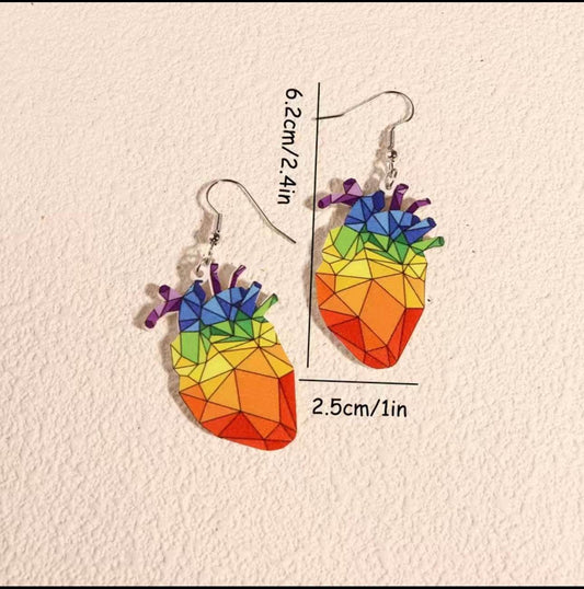 🌈 Geometric Pride Heart Earrings - PuzzlePieces2326